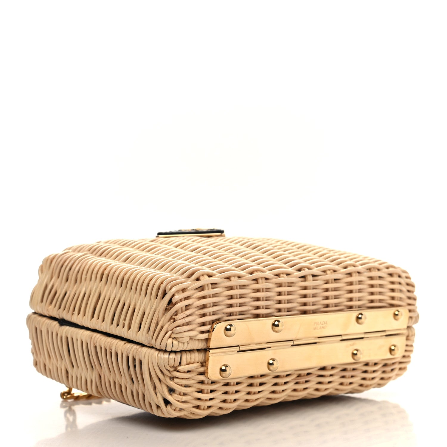 Prada Wicker Triangle Crossbody Clutch Naturale Black 4 of 9