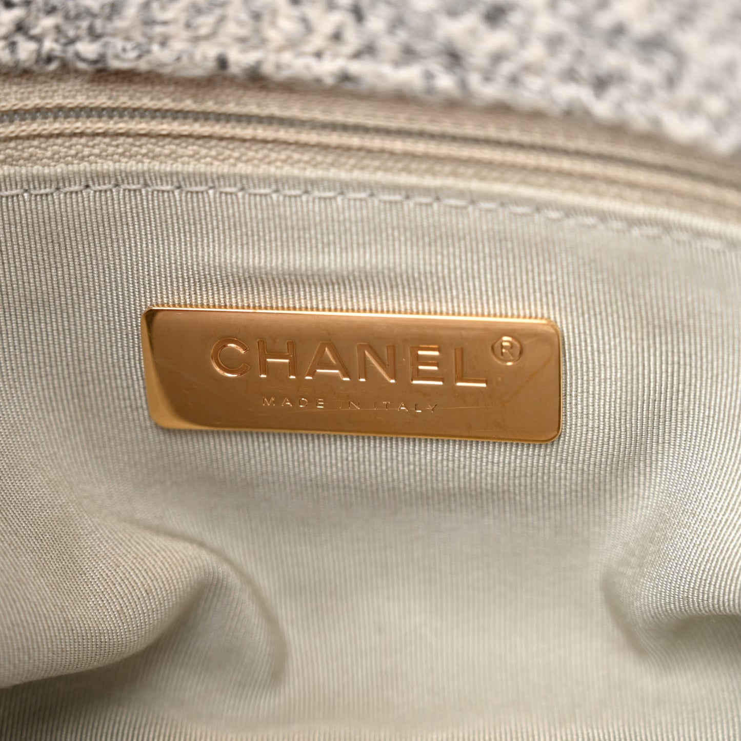 Tweed Quilted Large Chanel 19 Flap Grey Ecru