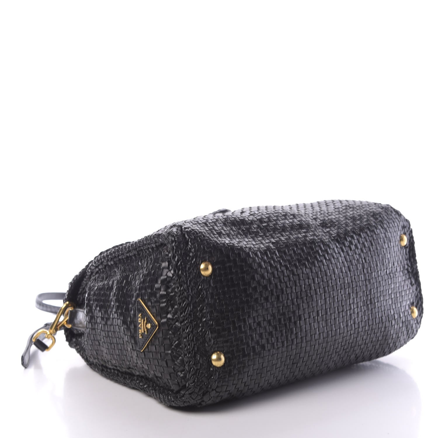 Prada Goatskin Woven Top Handle Satchel Black 4 of 14