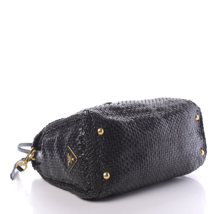 Prada Goatskin Woven Top Handle Satchel Black 4 of 14