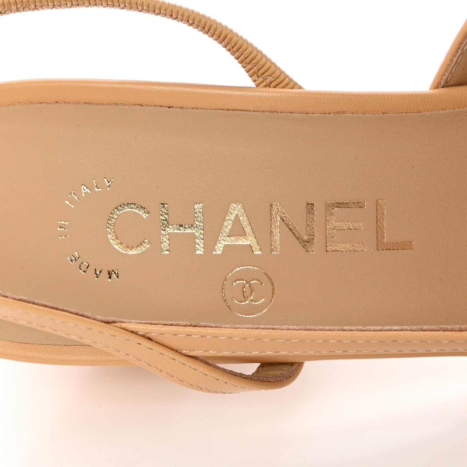 Chanel Lambskin Grosgrain Cap Toe CC Slingback Pumps 38 Beige Black 9 of 11