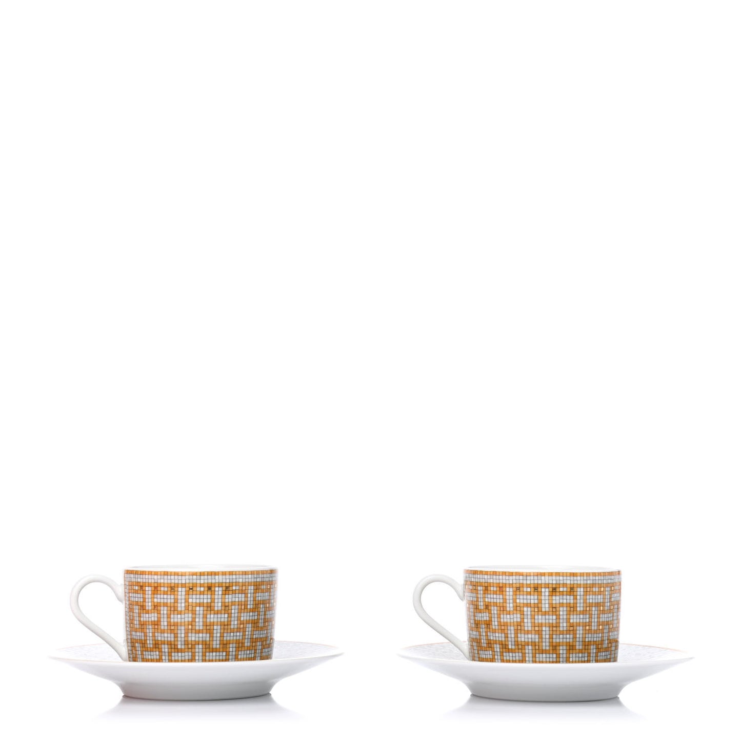 Porcelain Mosaique Au 24 Porcelain Tea Cup and Saucer Set of 2 Gold