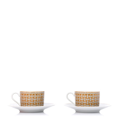 Hermes Porcelain Mosaique Au 24 Porcelain Tea Cup and Saucer Set of 2 Gold 1 of 4