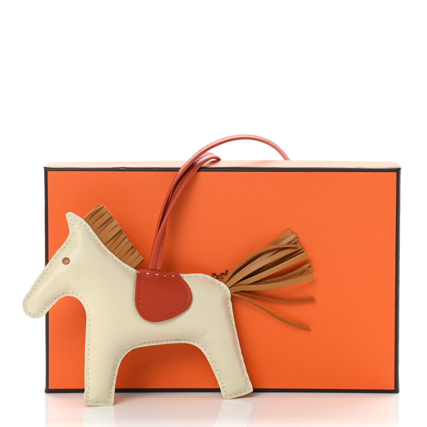 Hermes Milo Lambskin Grigri Rodeo Horse Bag Charm MM Craie Sesame Cornaline 5 of 5