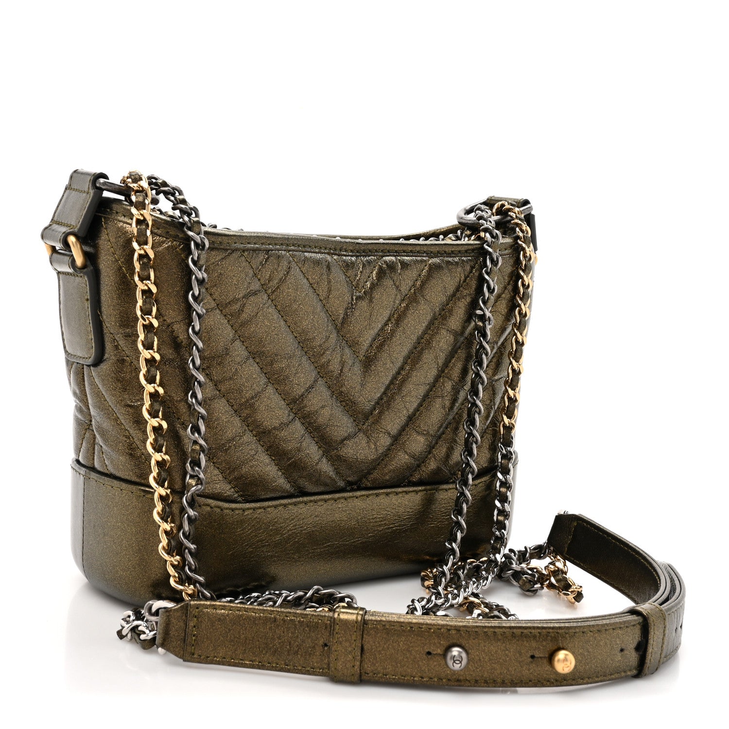 Chanel Metallic Calfskin Chevron Quilted Small Gabrielle Hobo Gold 3 of 10