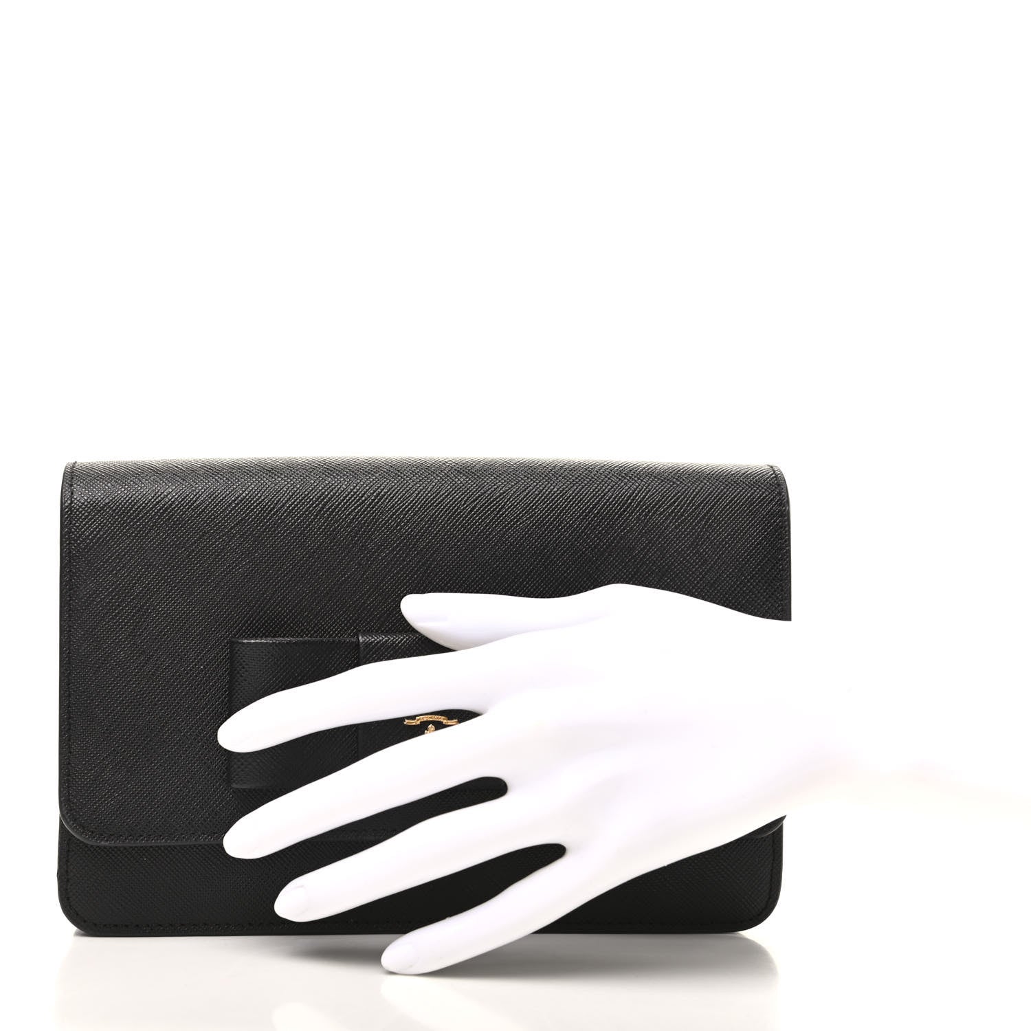 Prada Saffiano Bow Flap Wallet Black 2 of 8