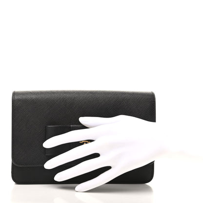 Prada Saffiano Bow Flap Wallet Black 2 of 8
