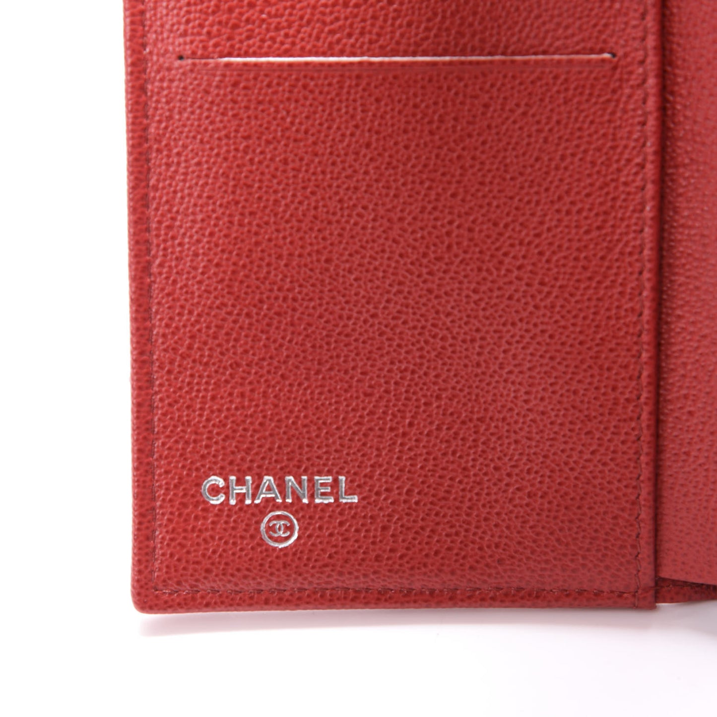 Grained Calfskin Quilted CC Box Flap Wallet Red