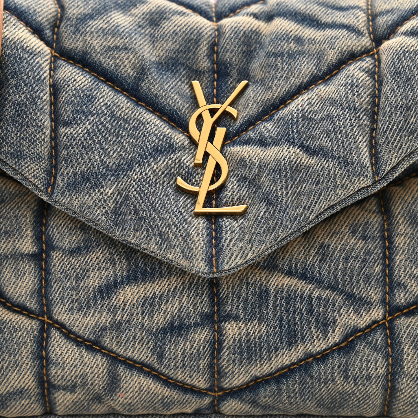Denim Quilted Toy Loulou Puffer Monogram Chain Satchel Rodeo Blue