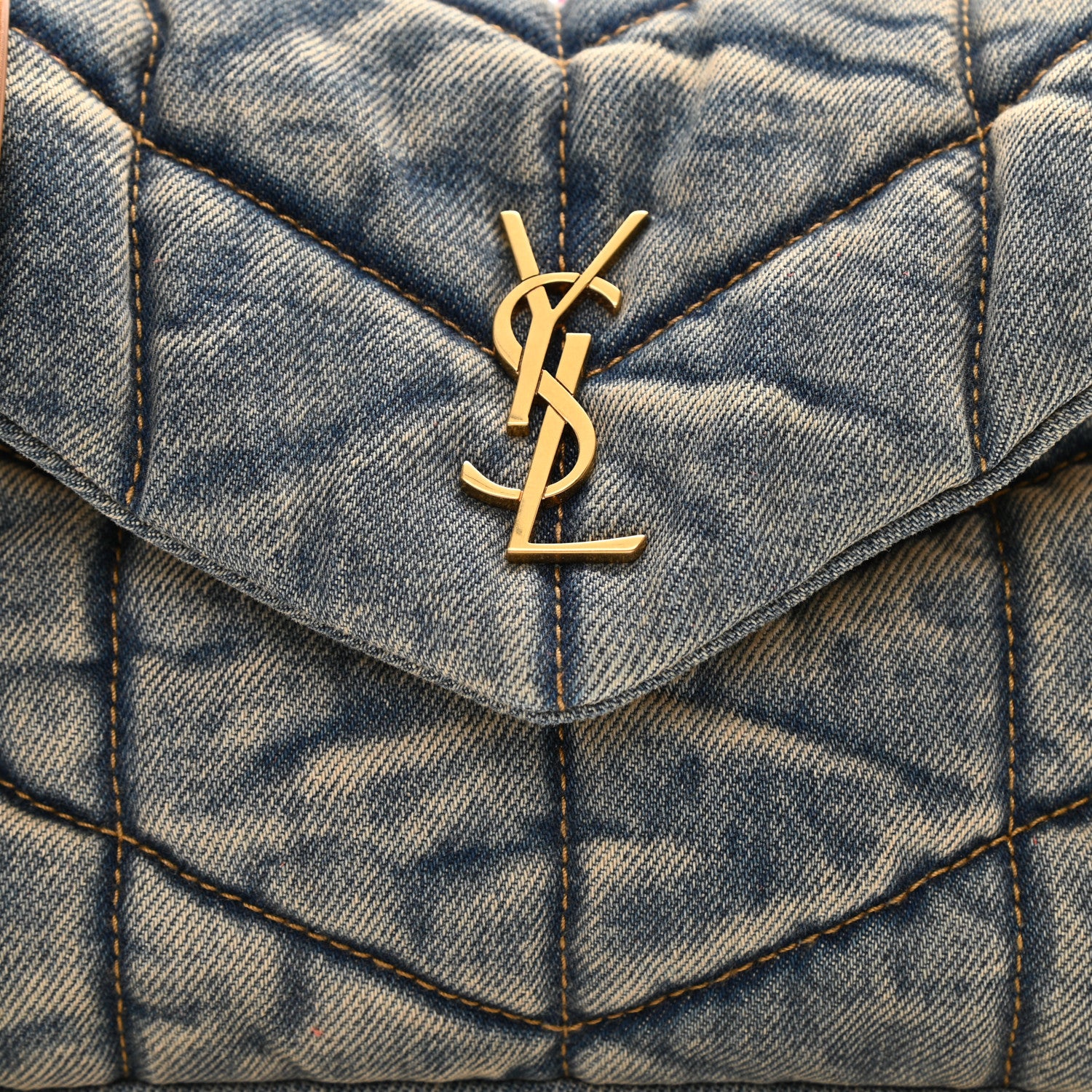 Saint Laurent Denim Quilted Toy Loulou Puffer Monogram Chain Satchel Rodeo Blue 7 of 7