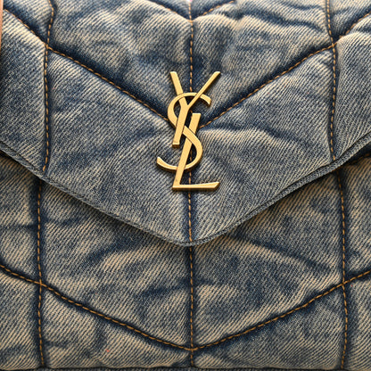 Saint Laurent Denim Quilted Toy Loulou Puffer Monogram Chain Satchel Rodeo Blue 7 of 7