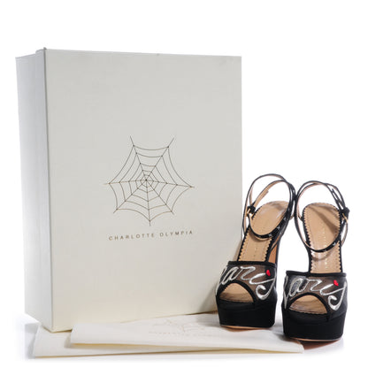 FASHIONPHILE CHARLOTTEOLYMPIACrepeSatinParisAnkleStrapPlatformSandals38Black 7 of 7