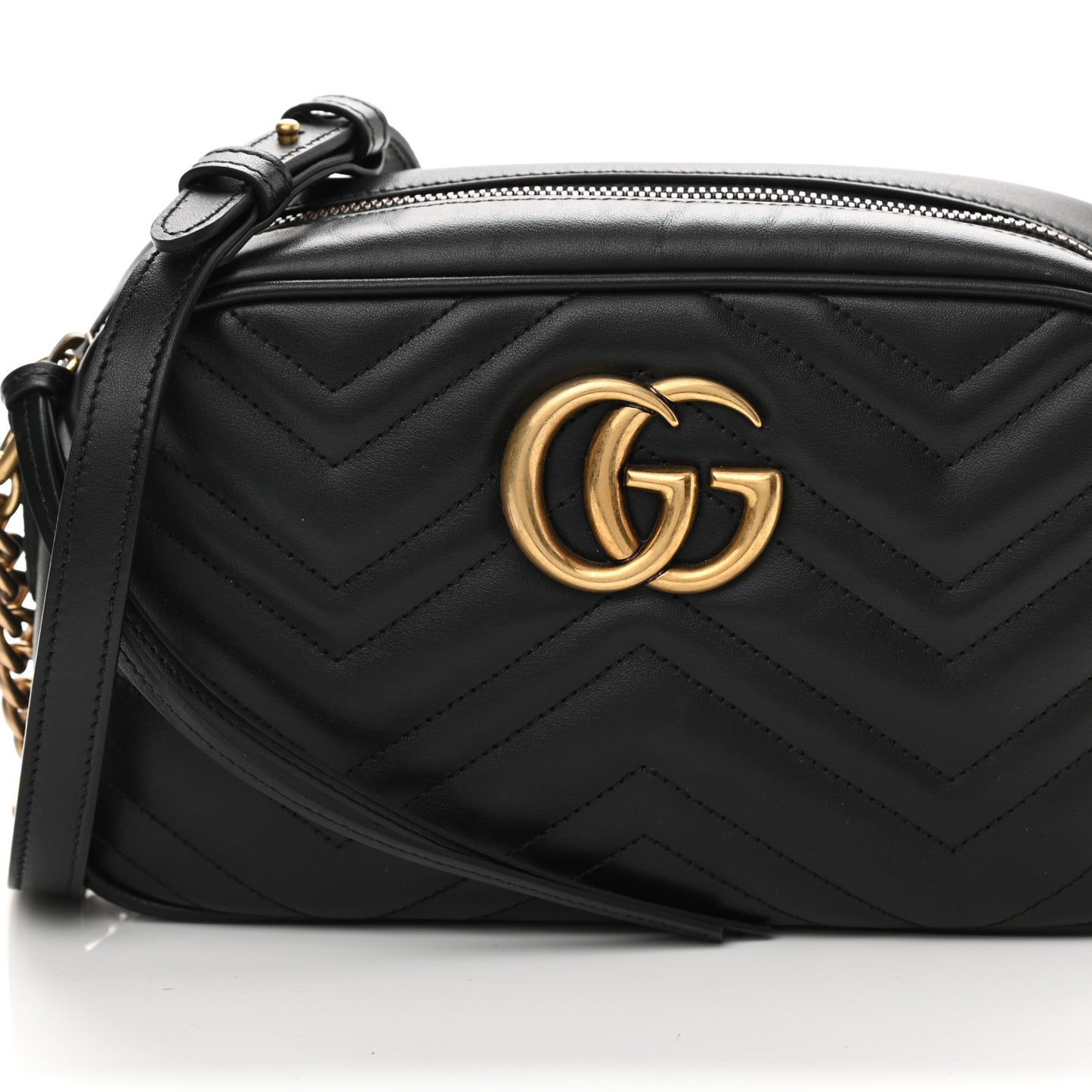 Calfskin Matelasse Small GG Marmont Chain Shoulder Bag Black