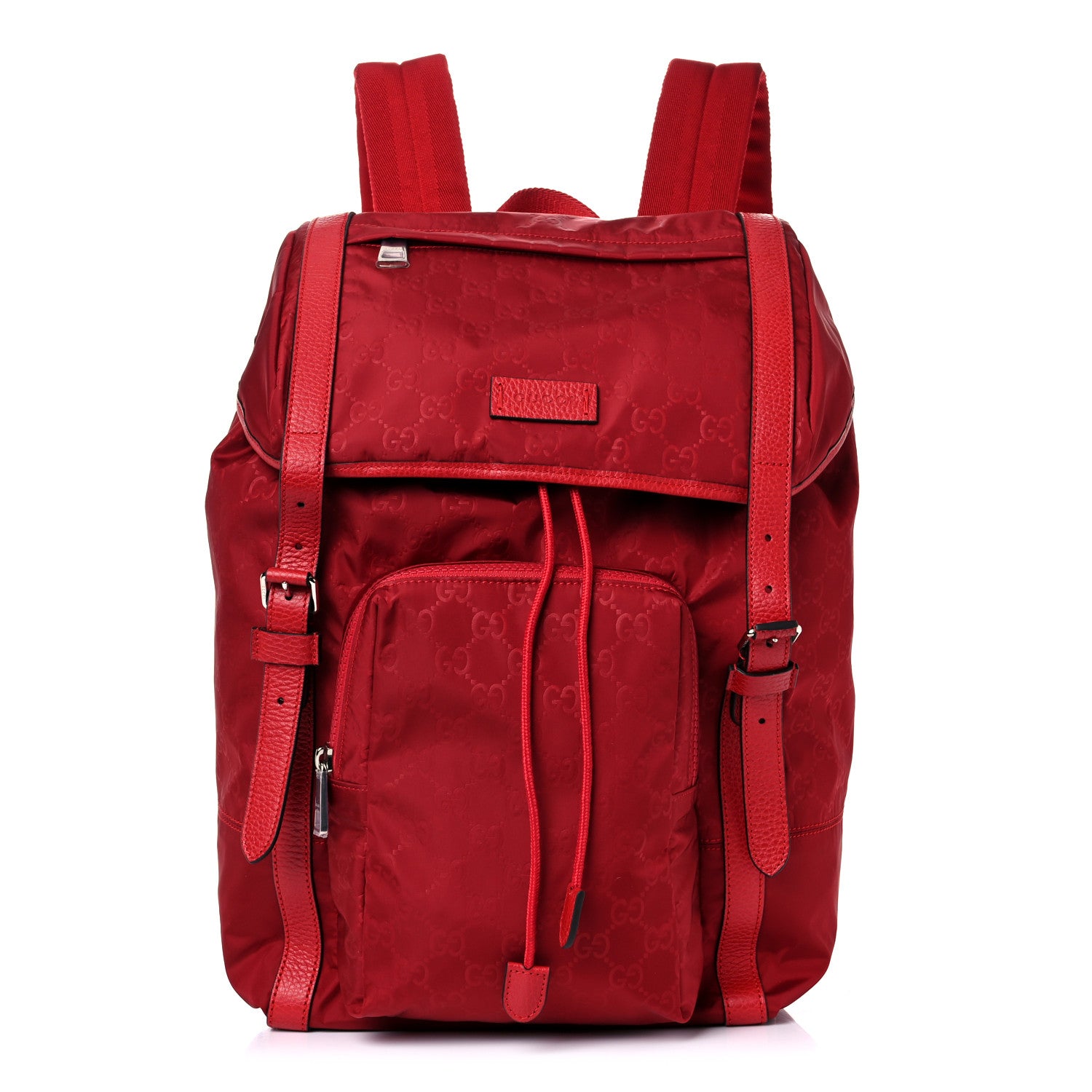 Gucci Nylon Monogram Dollar Calfskin Medium Light Double Buckle Backpack Vibrant Red 1 of 10