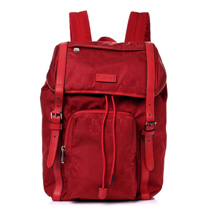 Gucci Nylon Monogram Dollar Calfskin Medium Light Double Buckle Backpack Vibrant Red 1 of 10