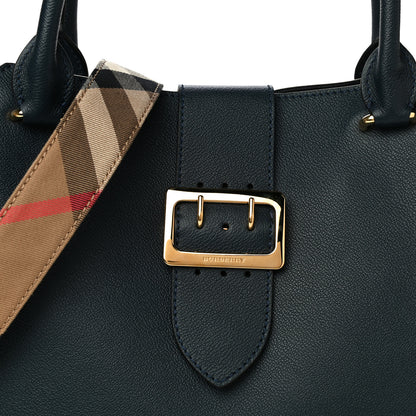 Burberry Soft Grain Calfskin Medium Buckle Tote Blue Carbon 10 of 14