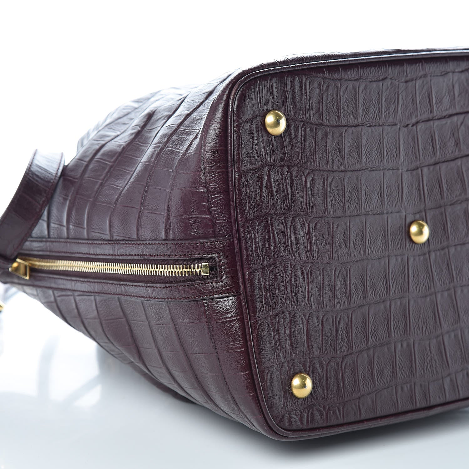 Saint Laurent Calfskin Crocodile Embossed Large Emmanuelle Bucket Bag Burgundy 5 of 9