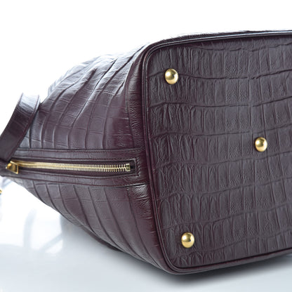 Saint Laurent Calfskin Crocodile Embossed Large Emmanuelle Bucket Bag Burgundy 5 of 9