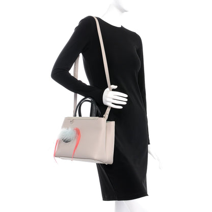 Fendi Vitello Dolce Fox Goat Bi-Color Sad Eyes Mirror Charm Petite 2Jours Tote Grigio Polvere Black 2 of 6