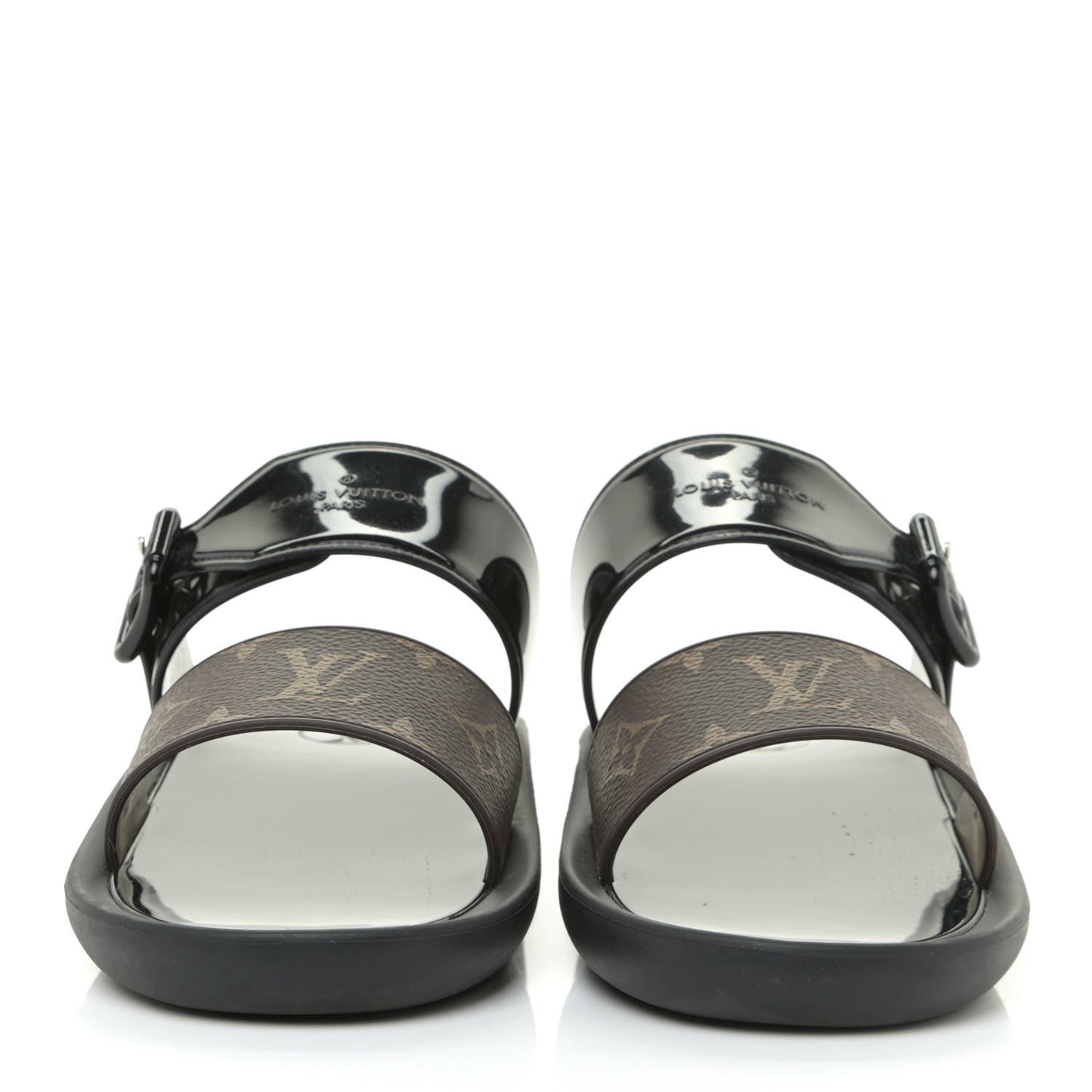 Monogram Sunbath Flat Mule Sandals 38 Black