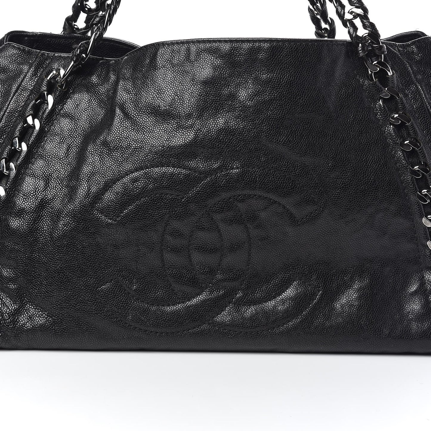 Glazed Caviar East West Modern Chain Tote Black
