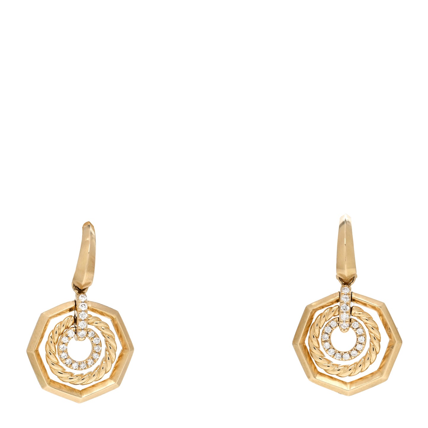 18K Yellow Gold Diamond 16mm Stax Drop Earrings