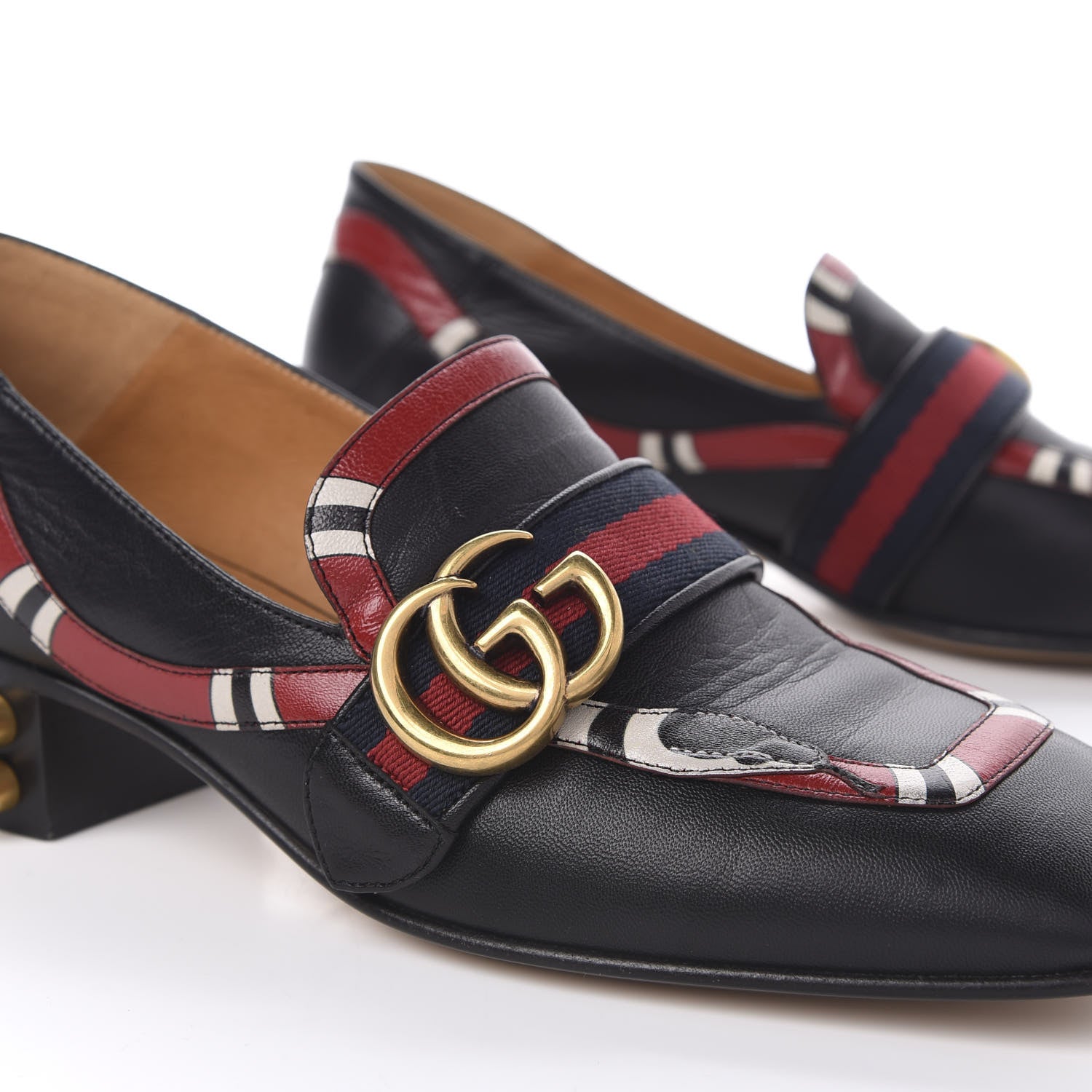 Gucci Malaga Kid Web Kingsnake GG Peyton Loafer Pumps 36.5 Black 11 of 11