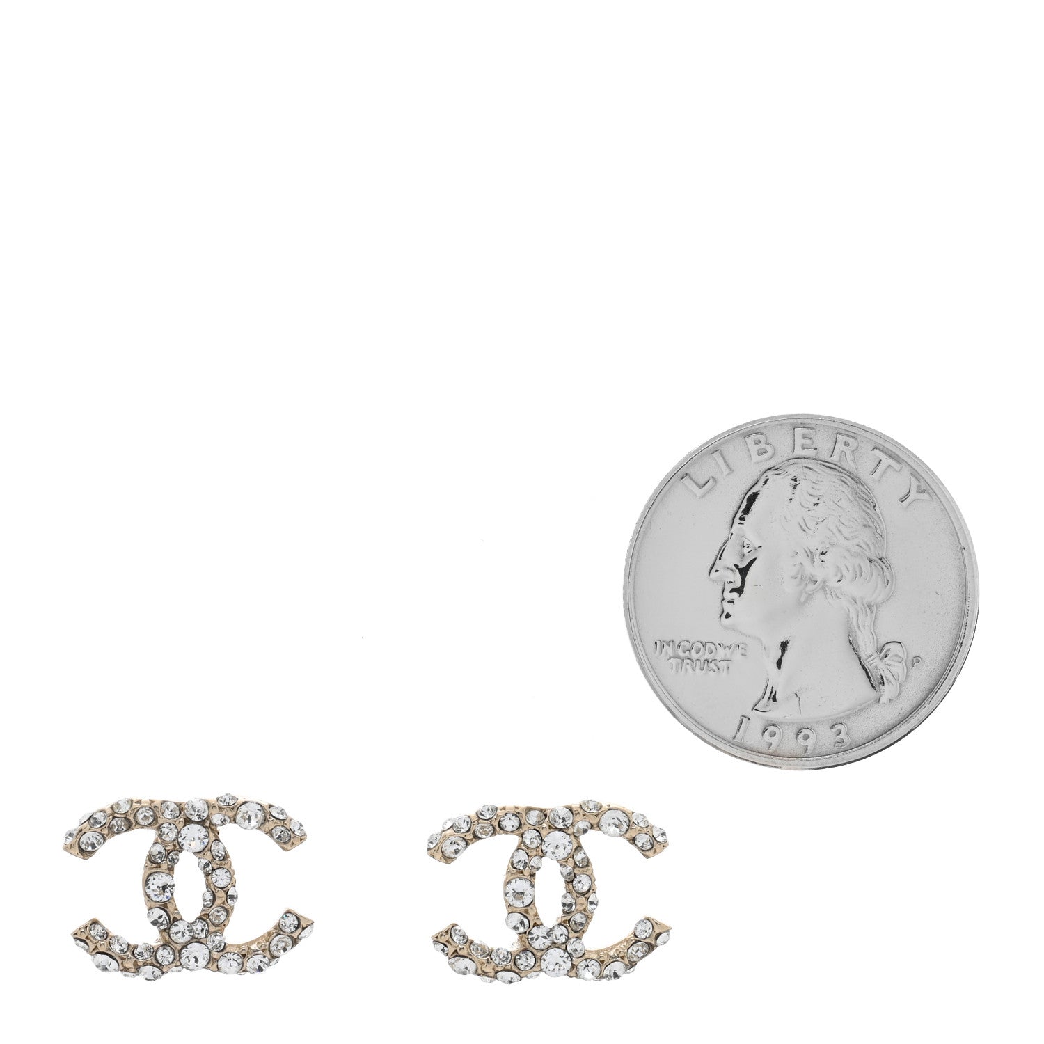 Chanel Crystal Studded CC Earrings Gold 2 of 4