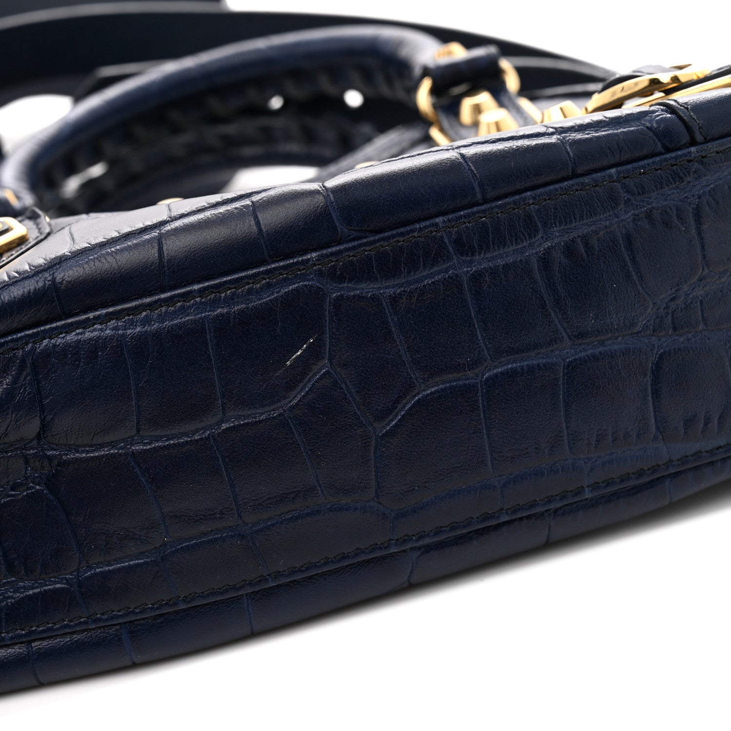 Balenciaga Calfskin Crocodile Embossed Gold Metallic Edge Hardware Mini City Bleu 12 of 13
