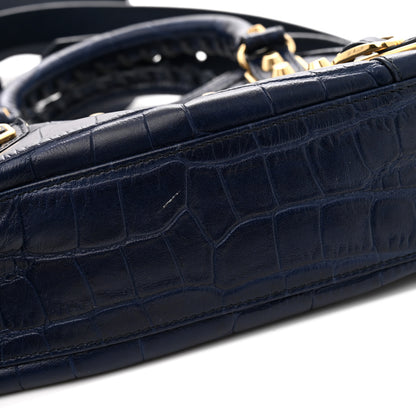 Balenciaga Calfskin Crocodile Embossed Gold Metallic Edge Hardware Mini City Bleu 12 of 13
