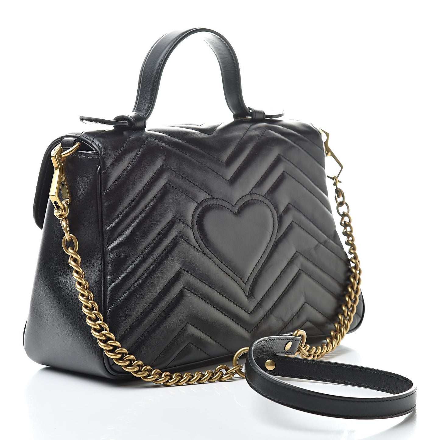 Calfskin Matelasse Small GG Marmont Top Handle Shoulder Bag Black