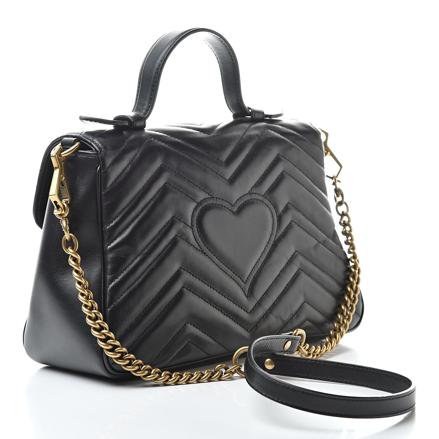 Gucci Calfskin Matelasse Small GG Marmont Top Handle Shoulder Bag Black 3 of 17