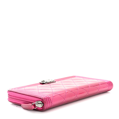 Chanel Metallic Patent Calfskin Quilted Boy L-Gusset Zip Wallet Pink 4 of 13