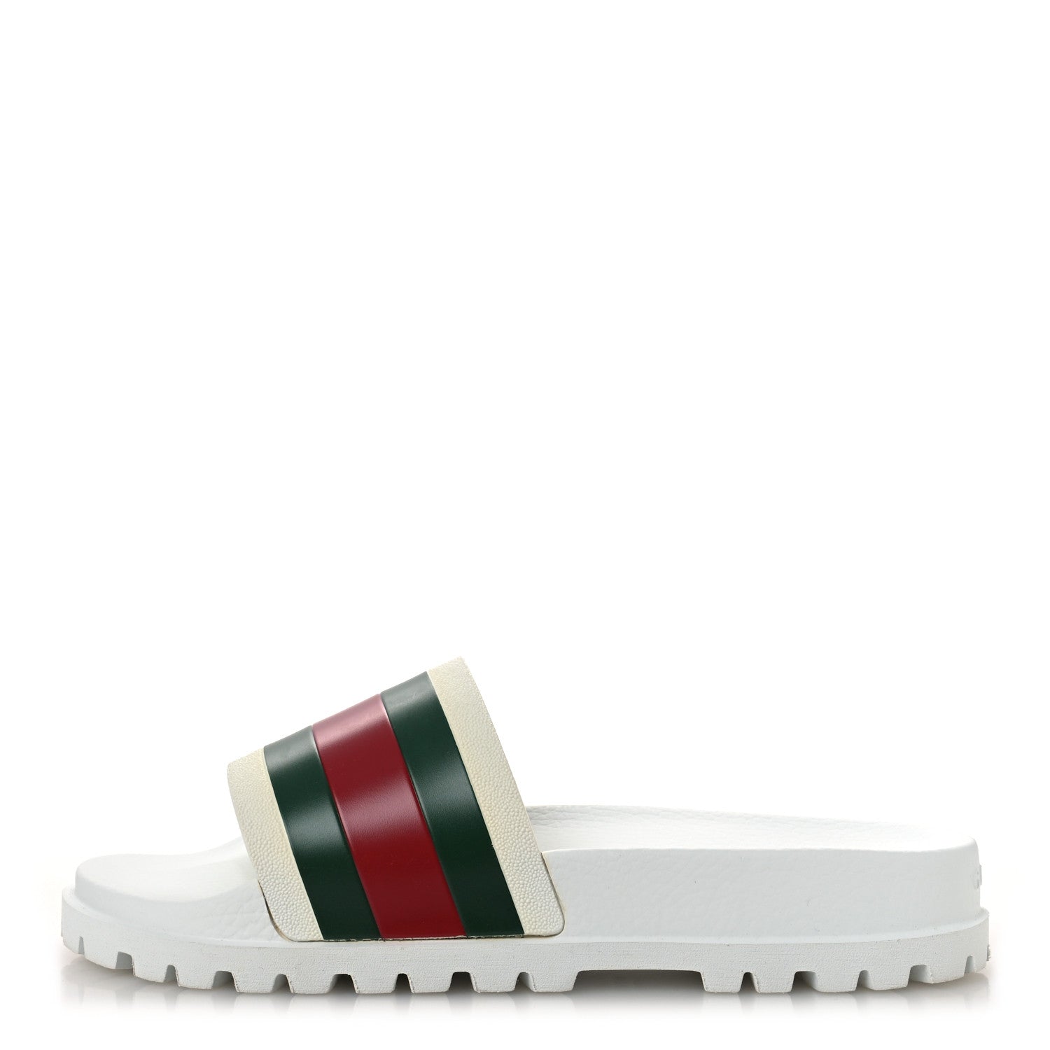 Gucci Rubber Web Mens Lug Sole Slide Sandals Great 10 White Green Red 1 of 11