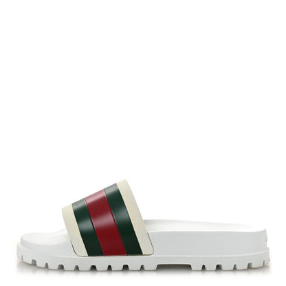 Gucci Rubber Web Mens Lug Sole Slide Sandals Great 10 White Green Red 1 of 11