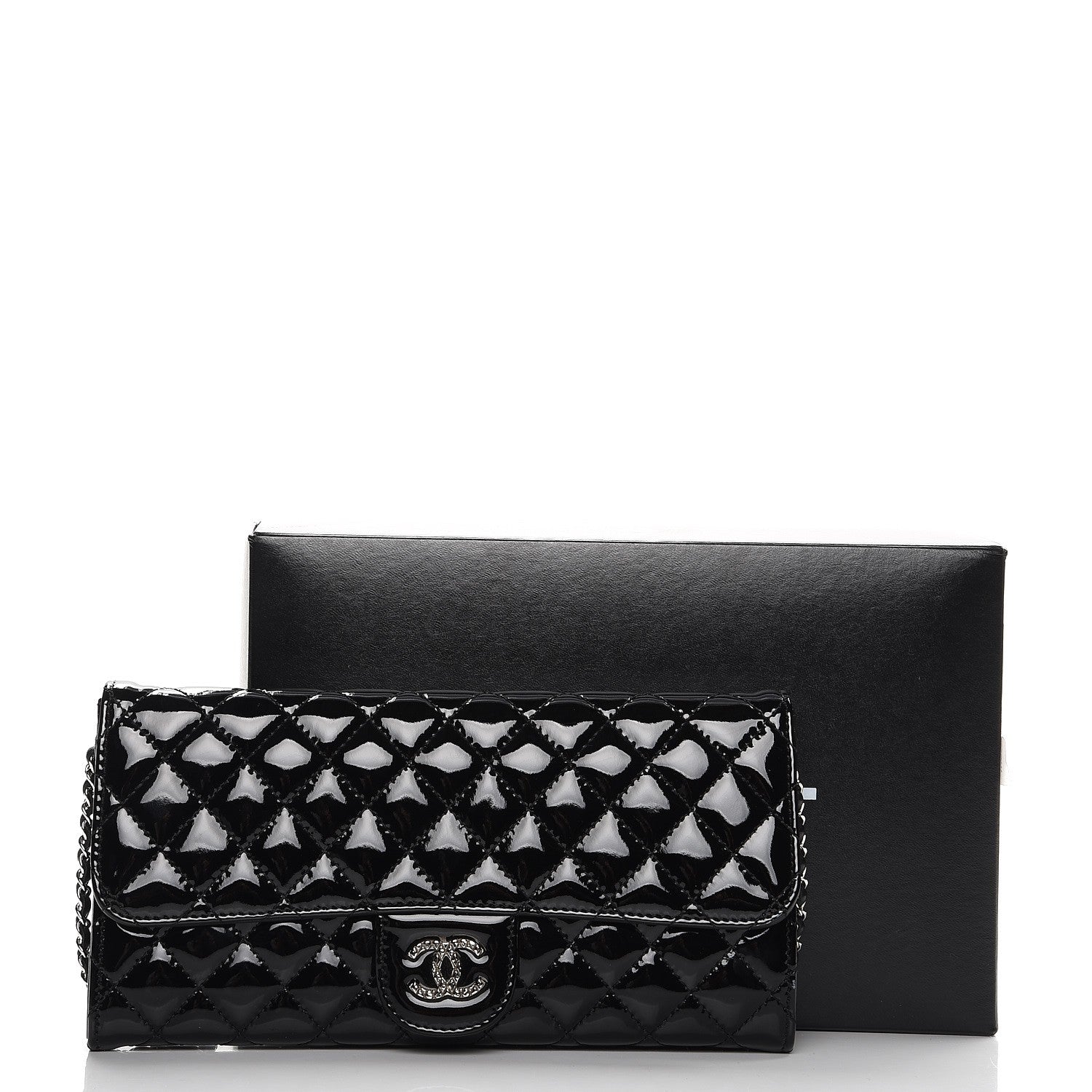 Chanel Patent Calfskin Quilted Brilliant East West Flap Clutch Black 8 of 8