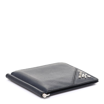 Prada Saffiano Metal Bi-Color Money Clip Bi-Fold Wallet Black Grafite 4 of 13