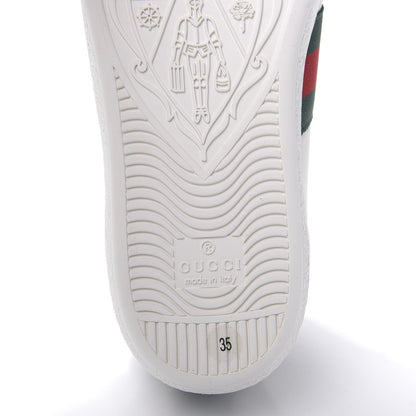 Gucci Calfskin Ayers Bee Embroidered Womens Ace Sneakers 35 White Green 8 of 10