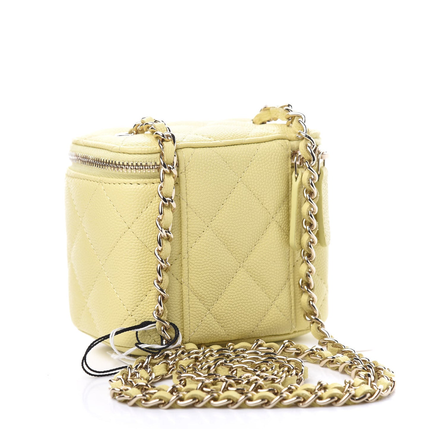 Caviar Quilted Mini Vanity Case With Chain Light Yellow