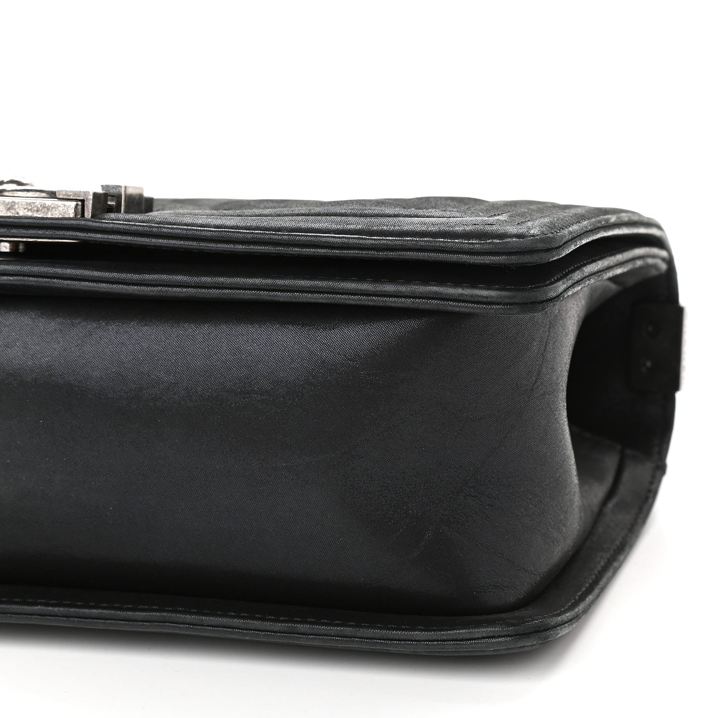 Iridescent Calfskin Embellished Double Stitch Medium Boy Flap Black