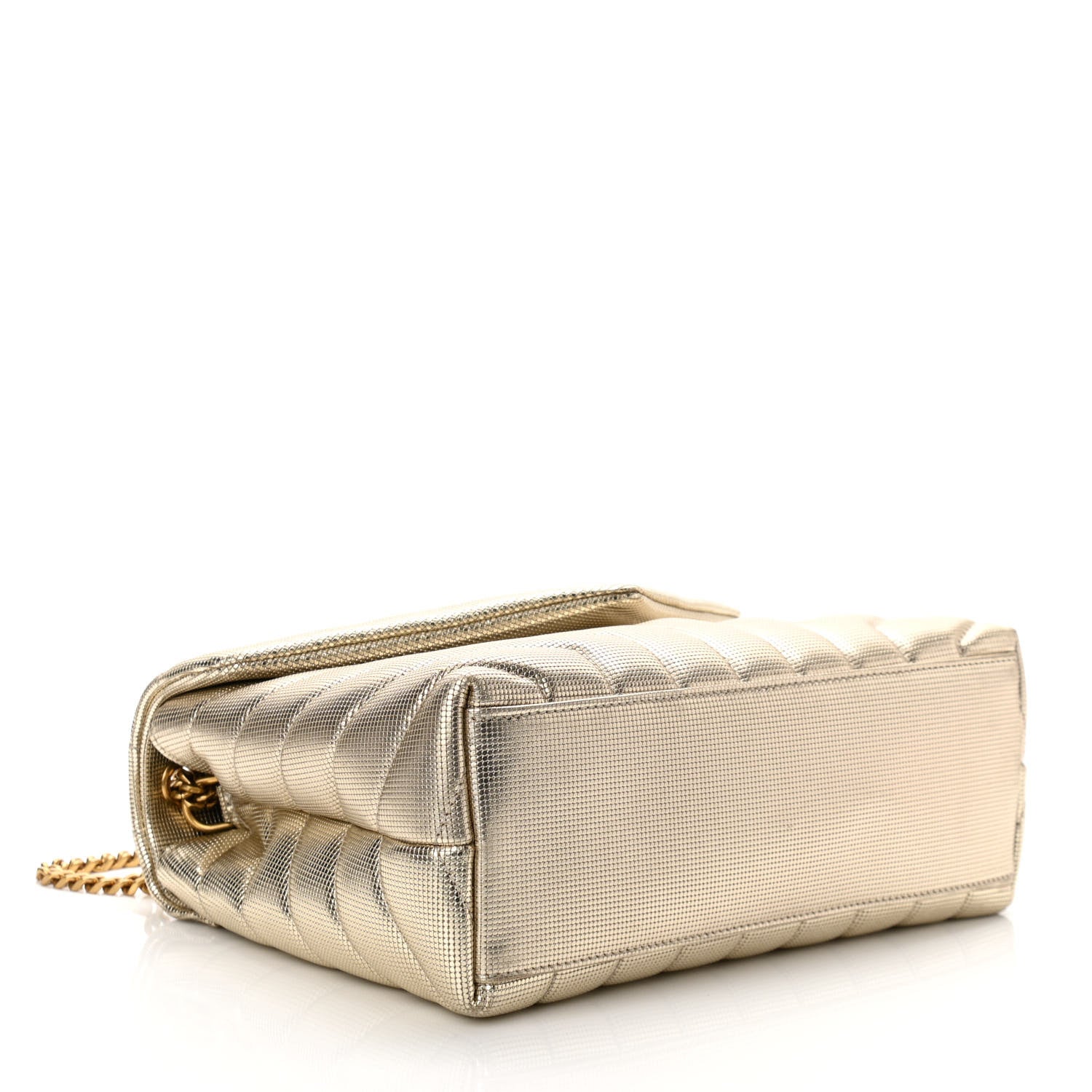 Saint Laurent Metallic Calfskin Y Quilted Small Loulou Monogram Chain Satchel Platino 4 of 10