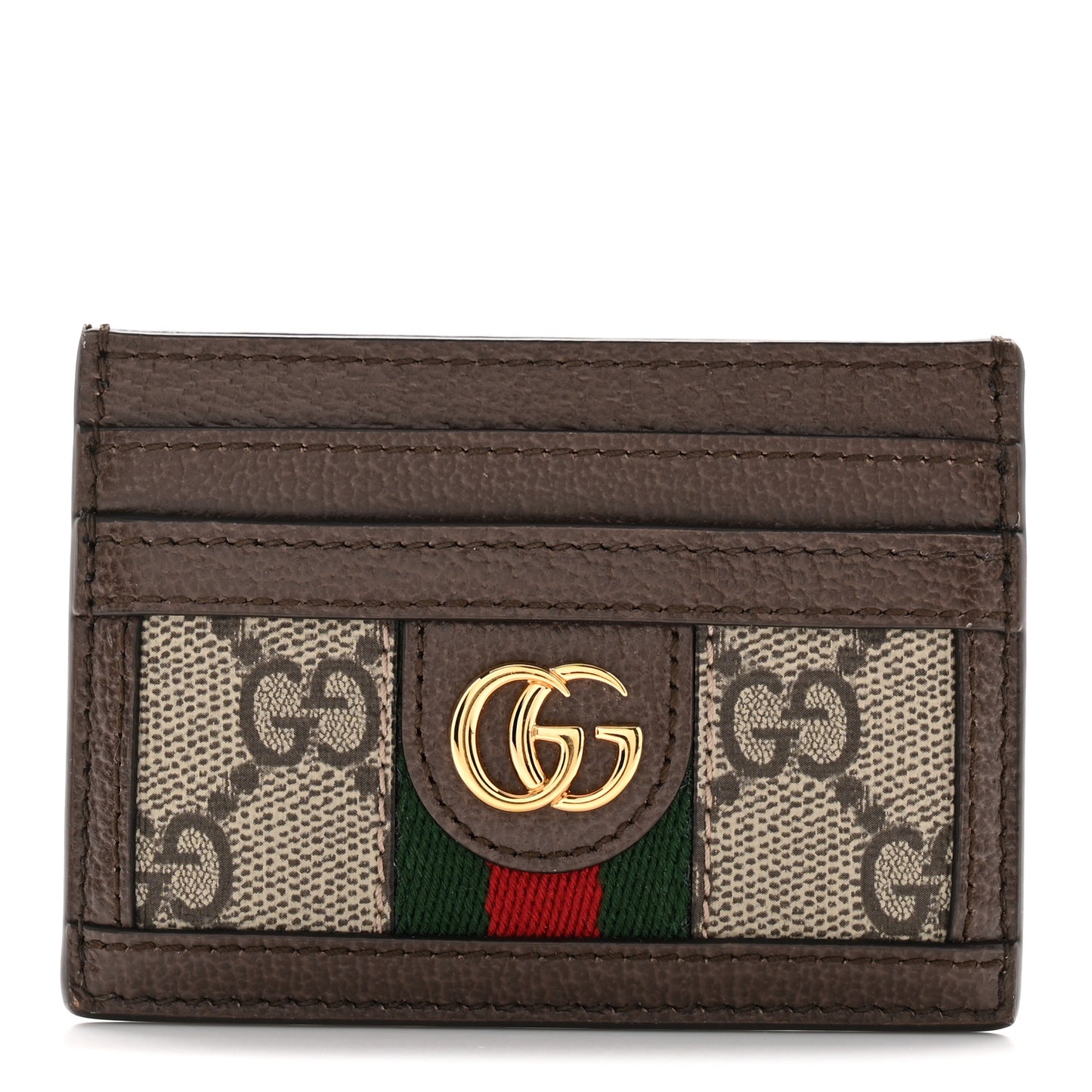 GG Supreme Monogram Textured Dollar Calfskin Ophidia Card Holder Beige Ebony New Acero
