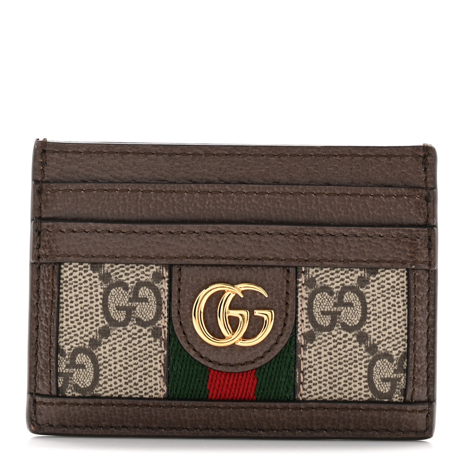 Gucci GG Supreme Monogram Textured Dollar Calfskin Ophidia Card Holder Beige Ebony New Acero 1 of 6