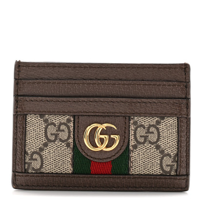 Gucci GG Supreme Monogram Textured Dollar Calfskin Ophidia Card Holder Beige Ebony New Acero 1 of 6