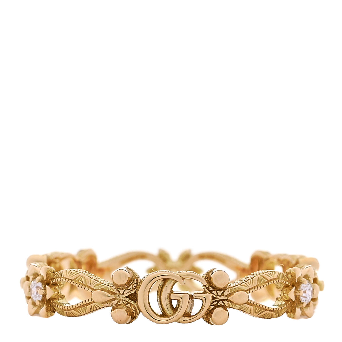 Gucci 18K Yellow Gold Diamond Flora Band Ring 58 8.25 3 of 5