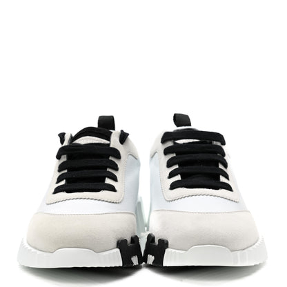 Hermes Goatskin Suede Goatskin Bouncing Sneakers 37 White Black 2 of 9