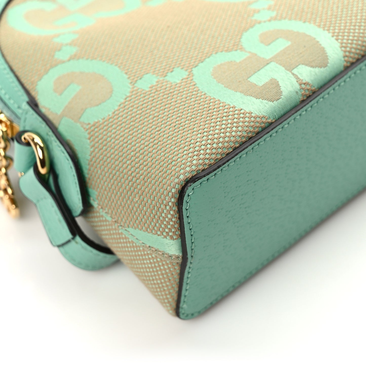 Monogram Jumbo GG Textured Dollar Calfskin Small Ophidia Dome Shoulder Bag Beige Pepperlight Mint