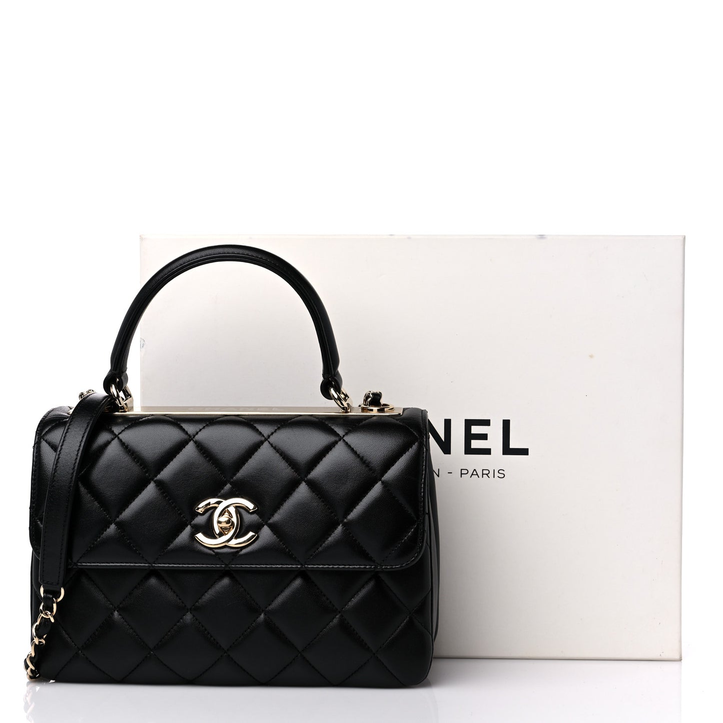Lambskin Quilted Small Trendy CC Dual Handle Flap Bag Black