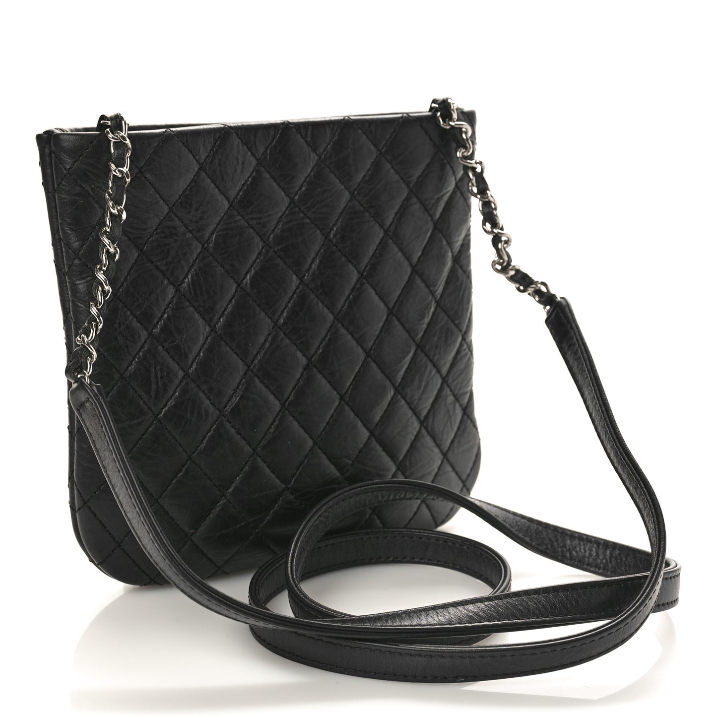 Aged Calfskin Quilted Crossbody Bag Black