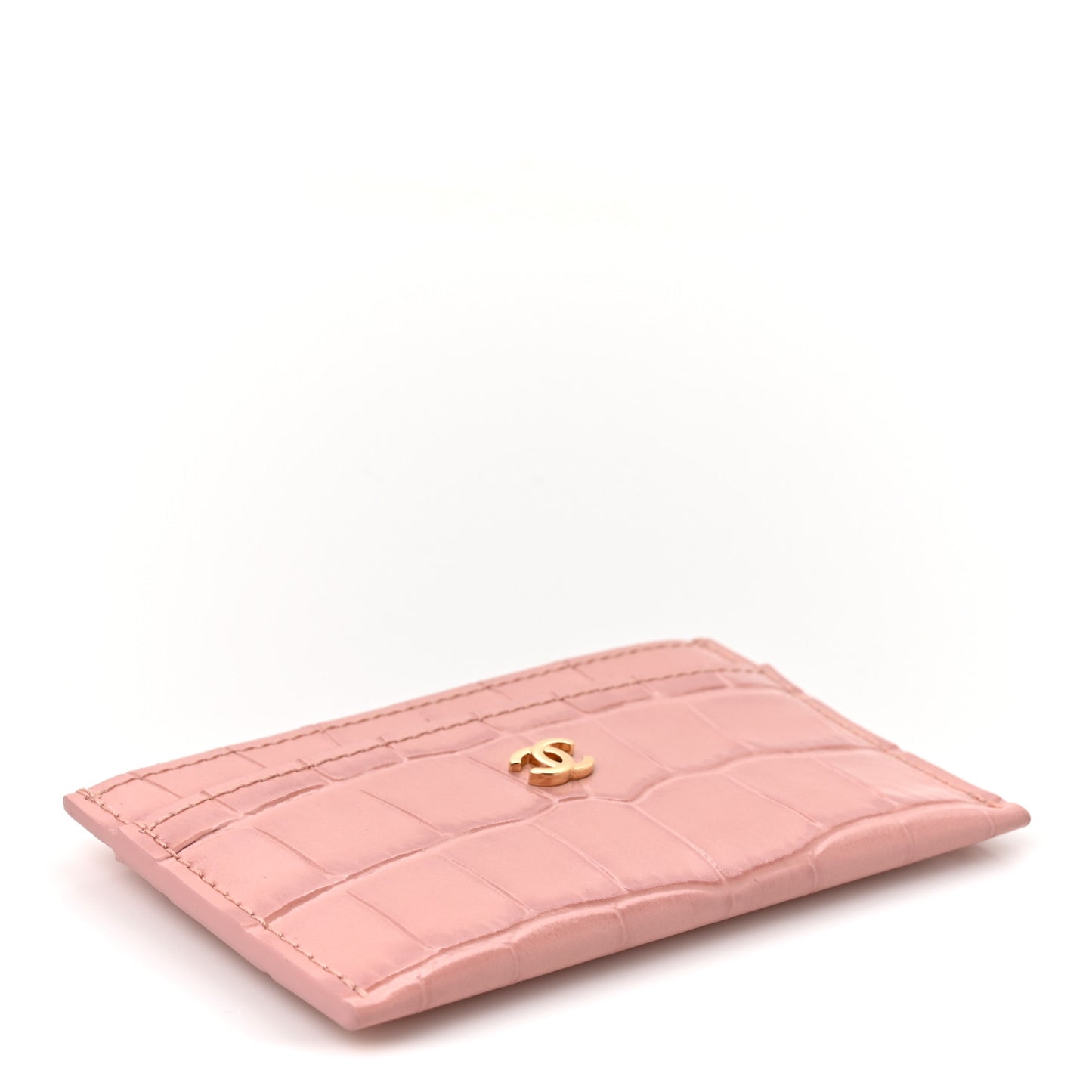Calfskin Crocodile Embossed Crococo Card Holder Light Pink